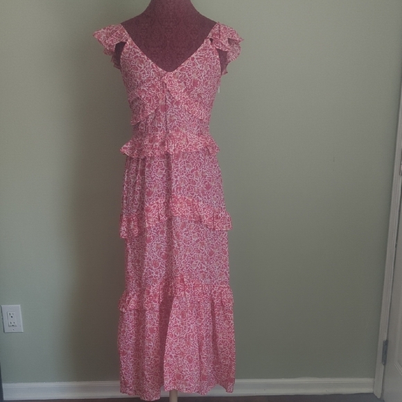 NWT Misa Los Angeles Floral Pink Ruffle Dress XS